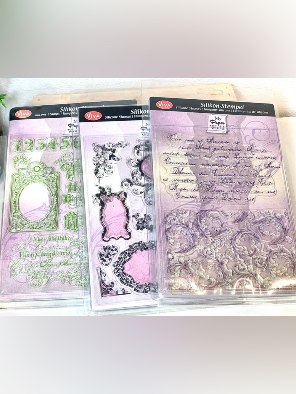 Viva Silicone Stamp Set Trio: Decorative Frames & Script | Birthday